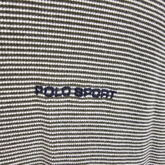 Polo Sport Mens Olive Striped Crewneck Pullover Sz L 100% Cotton Ribbed Cuffs - Picture 3 of 9